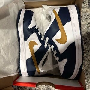 Nike Dunk low kids blue white and gold brand new size 9